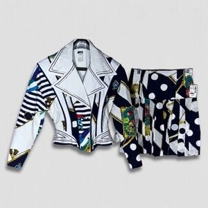NWT Vintage IIF Saks Fifth Ave Nautical Jacket Skirt Set Ocean Multicolor Sz S